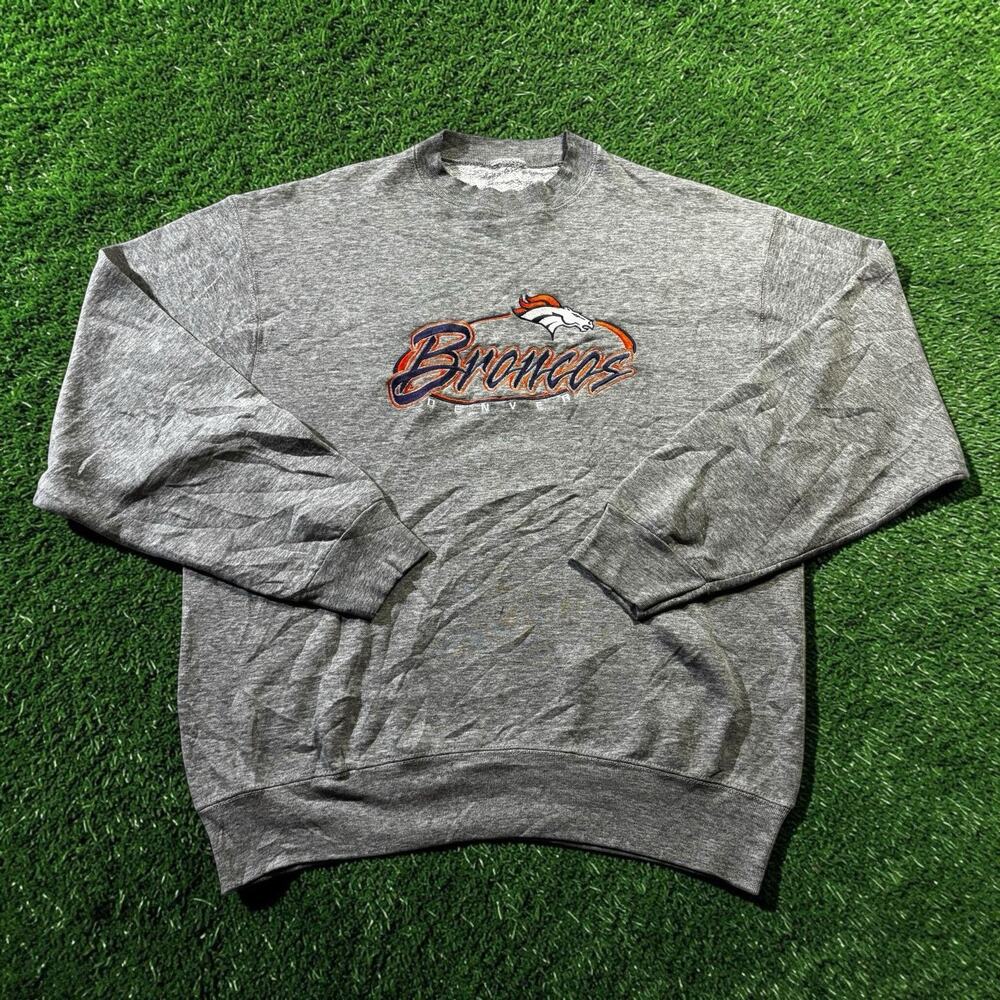 Vintage 90s Denver Broncos Embroidered Sweatshirt Grey Pro Player Men’s Large